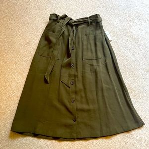 Tie belt green utility midi skirt